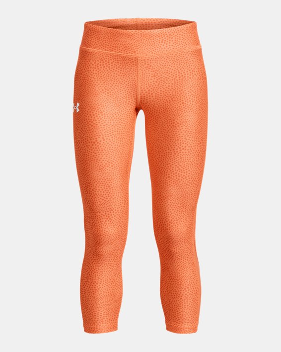 Girls' HeatGear® Armour Printed Ankle Crop, Orange, pdpMainDesktop image number 0